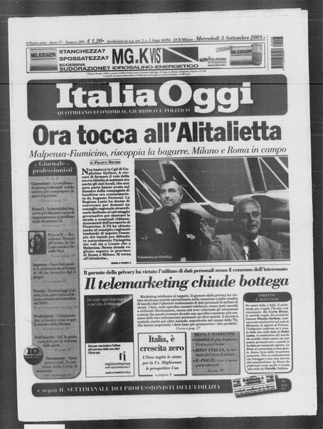 Italia oggi : quotidiano di economia finanza e politica